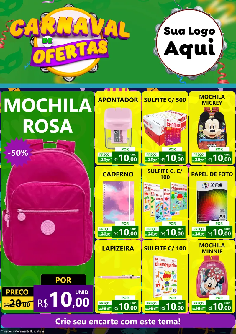 Modelo de Encarte para Encarte A4 Vertical com o tema Carnaval de Ofertas para Papelaria
