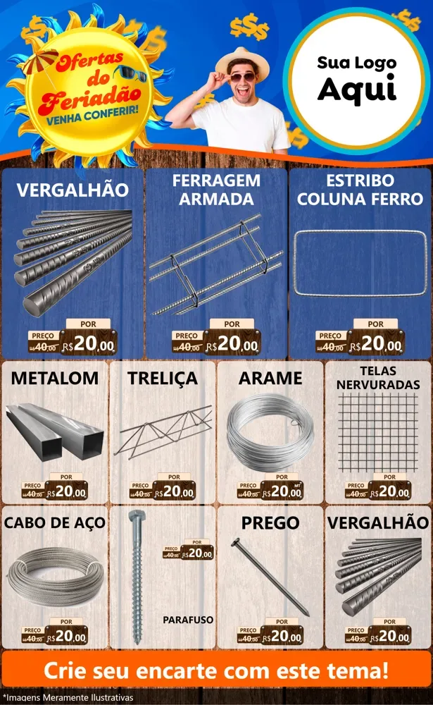 Modelo de Encarte para Encarte Grande com o tema Ofertas do Feriadão para Ferragens