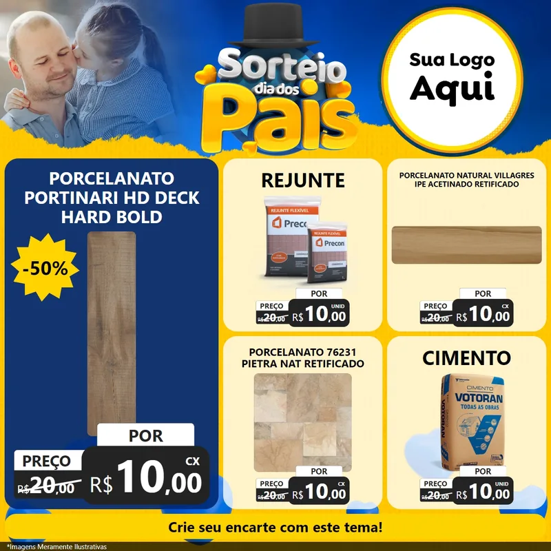 Modelo de Rede Social para Feed Facebook com o tema Sorteio Dia Dos Pais para Pisos e revestimentos