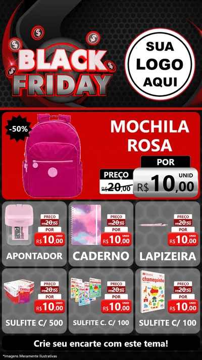 Modelo de Rede Social para Stories com o tema Black Friday para Papelaria