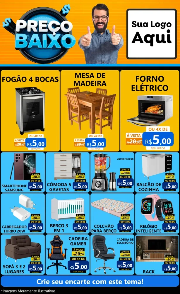 Modelo de Encarte para Encarte Grande com o tema Preço Baixo para Móveis e Eletro