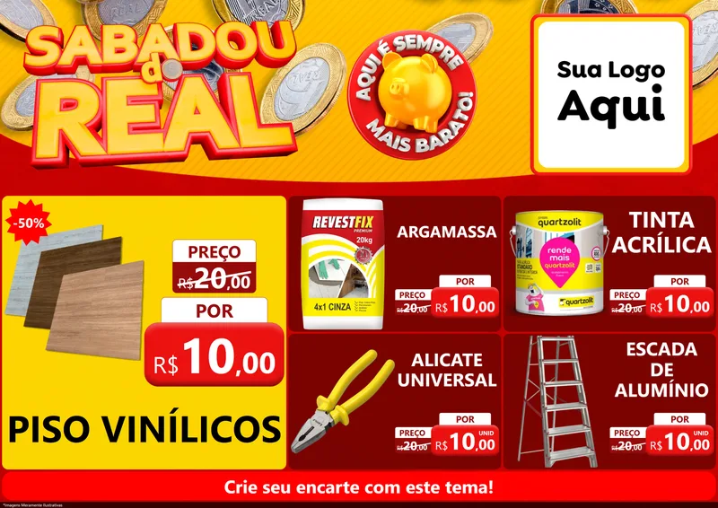 Modelo de Encarte para Encarte A4 Horizontal com o tema Sabadou do Real para Material para Construção