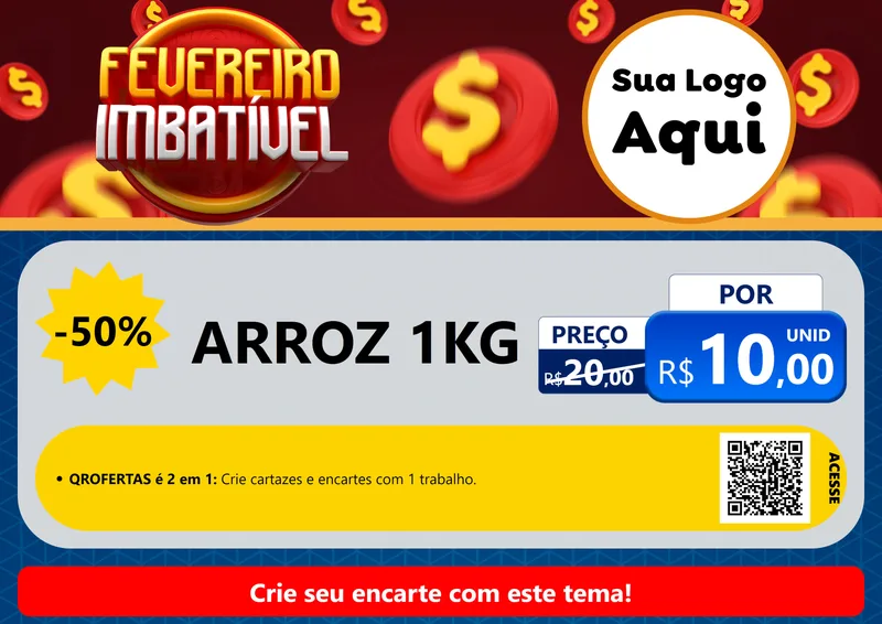 Modelo de Cartaz para Cartaz A4 Horizontal com o tema Fevereiro Imbatível para Supermercado