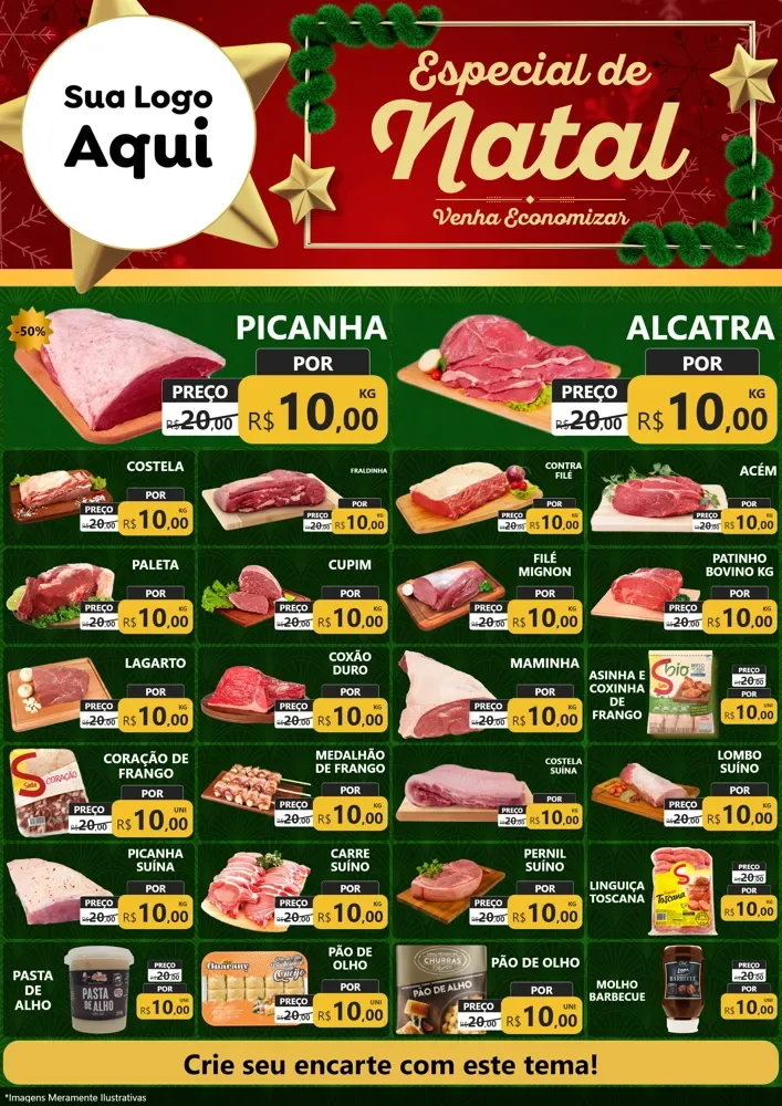 Modelo de Encarte para Encarte A4 Vertical com o tema Especial de Natal para Açougue