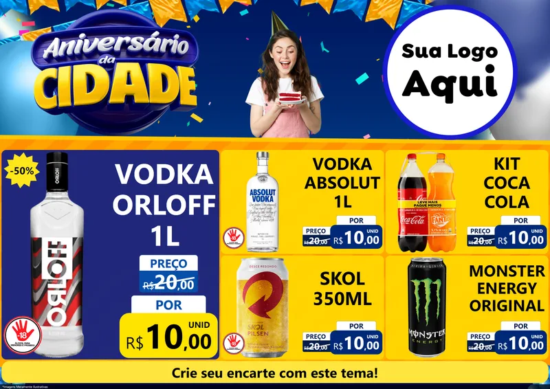 Modelo de Encarte para Encarte A4 Horizontal com o tema Aniversário da Cidade para Distribuidora de bebidas