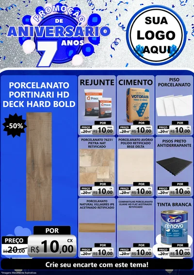 Modelo de Encarte para Encarte A4 Vertical com o tema Promoção de Aniversário - 7 Anos para Pisos e revestimentos