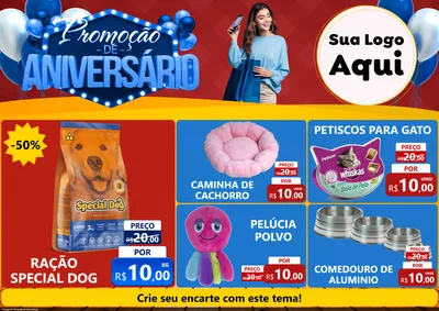 Modelo de Encarte para Encarte A4 Horizontal com o tema Promoção de Aniversário para Pet Shop