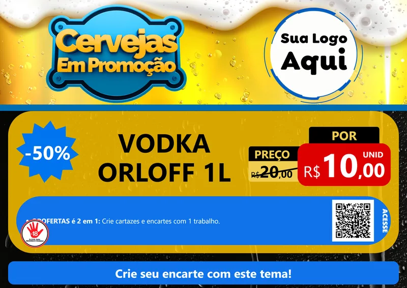 Modelo de Cartaz para Cartaz A4 Horizontal com o tema Cerveja Em Promoção para Distribuidora de bebidas