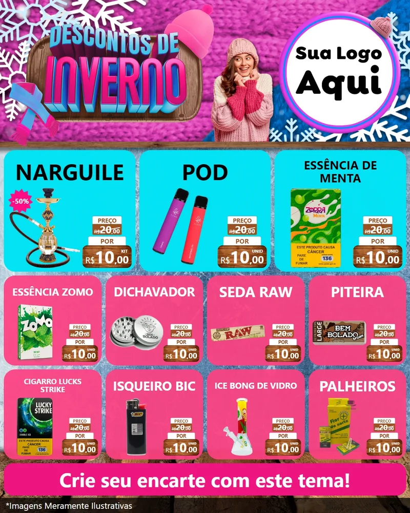Modelo de Rede Social para Feed Instagram com o tema Descontos de Inverno para Tabacaria