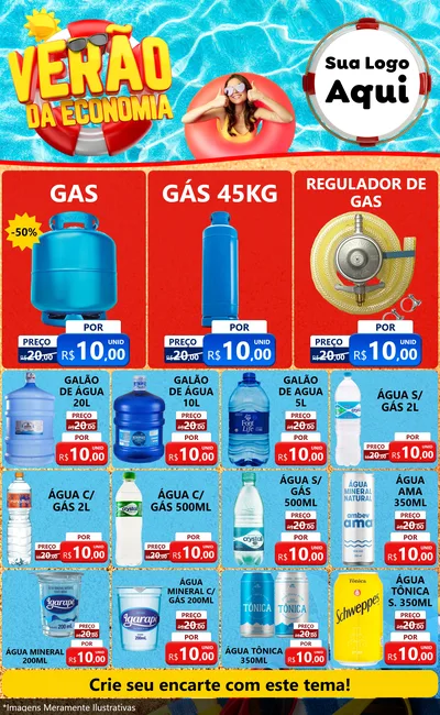 Modelo de Encarte para Encarte Grande com o tema Verão da Economia para Água e gás