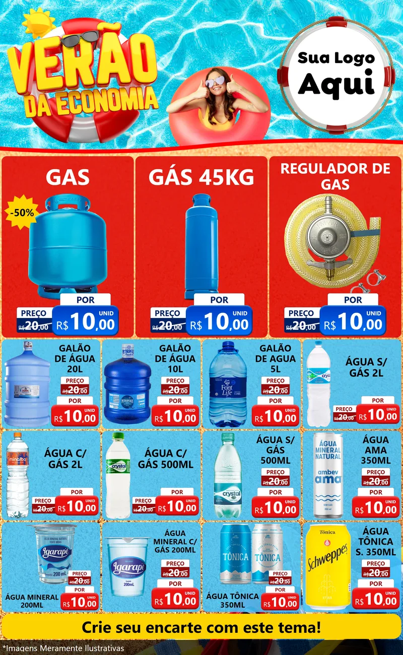 Modelo de Encarte para Encarte Grande com o tema Verão da Economia para Água e gás