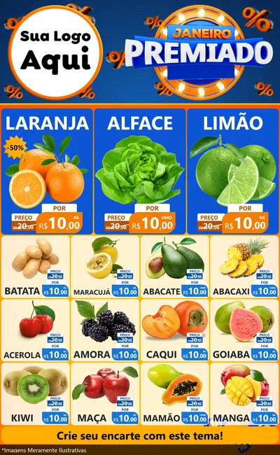 Modelo de Encarte para Encarte Grande com o tema Janeiro Premiado para Hortifrúti