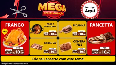 Modelo de TV para TV Horizontal com o tema Mega Reinauguração para Assados
