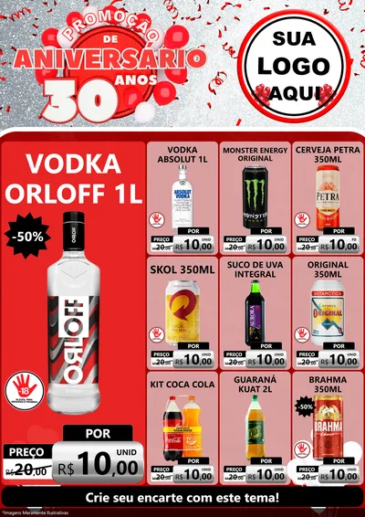 Modelo de Encarte para Encarte A4 Vertical com o tema Promoção de Aniversário - 30 Anos para Distribuidora de bebidas