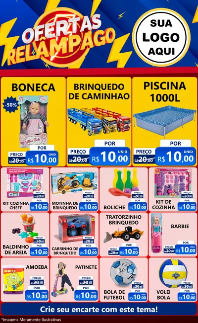 Modelo de Encarte para Encarte Grande com o tema Ofertas Relâmpago para Brinquedos
