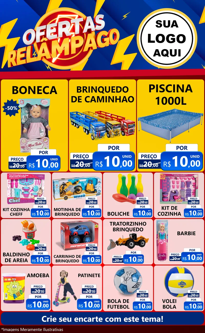 Modelo de Encarte para Encarte Grande com o tema Ofertas Relâmpago para Brinquedos