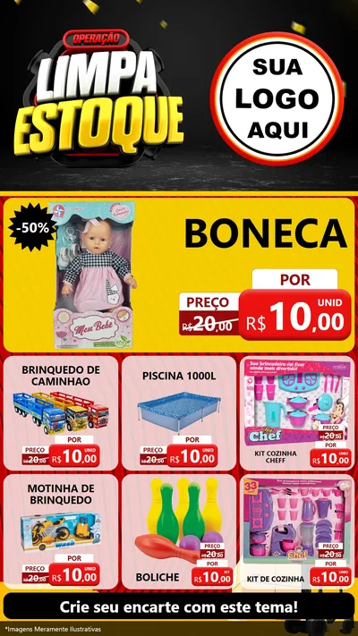 Modelo de Rede Social para Stories com o tema Operação Limpa Estoque para Brinquedos