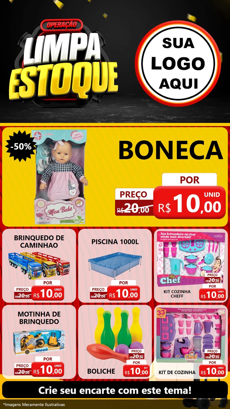 Modelo de Rede Social para Stories com o tema Operação Limpa Estoque para Brinquedos