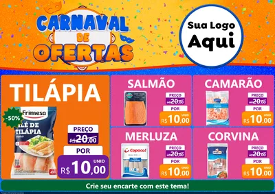 Modelo de Encarte para Encarte A4 Horizontal com o tema Carnaval de Ofertas para Peixaria