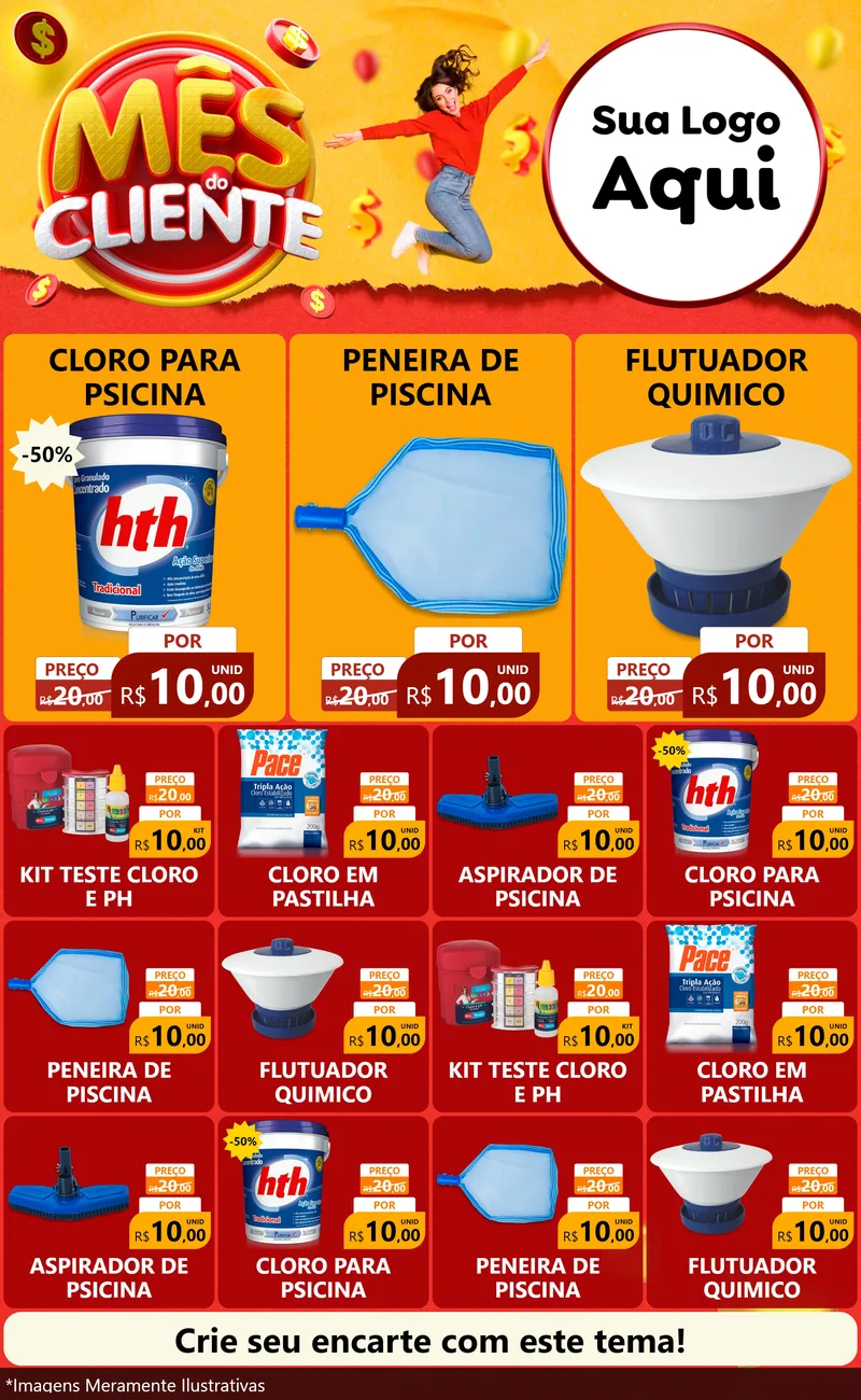 Modelo de Encarte para Encarte Grande com o tema Mês do Cliente para Produtos para Piscina