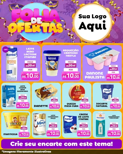 Modelo de Rede Social para Feed Instagram com o tema Folia de Ofertas para Frios e Laticínios