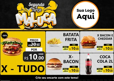 Modelo de Encarte para Encarte A4 Horizontal com o tema Segunda e Terça Maluca para Hamburgueria