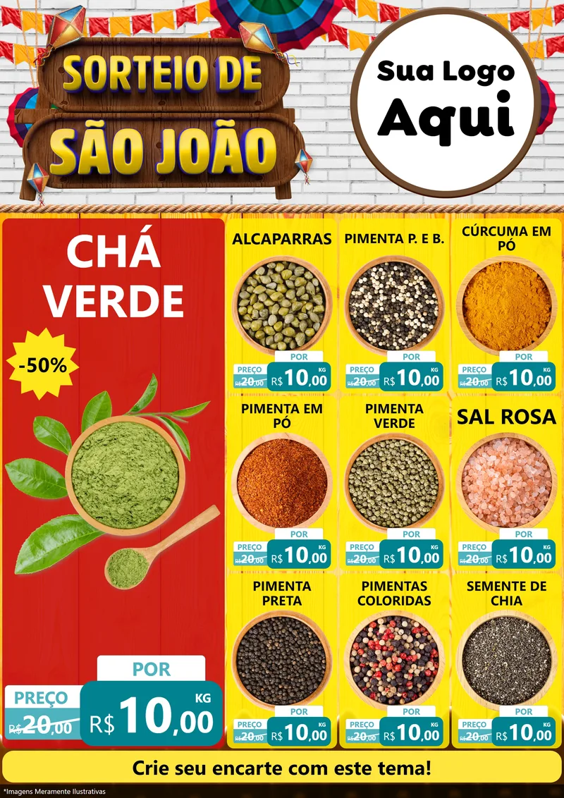 Modelo de Encarte para Encarte A4 Vertical com o tema Sorteio de São João para Produtos Naturais
