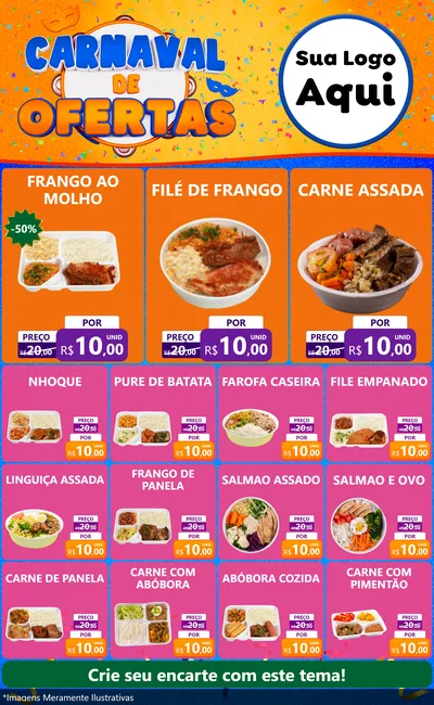 Modelo de Encarte para Encarte Grande com o tema Carnaval de Ofertas para Restaurante