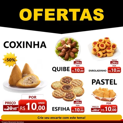 Modelo de Rede Social para Feed Facebook com o tema Ofertas Preto e Vermelho Cartaz para Salgadaria