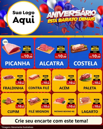 Modelo de Rede Social para Feed Instagram com o tema Aniversário para Açougue