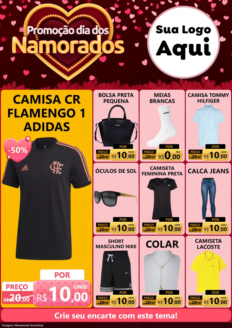 Modelo de Encarte para Encarte A4 Vertical com o tema Promoção Dia Dos Namorados para Roupas e acessórios
