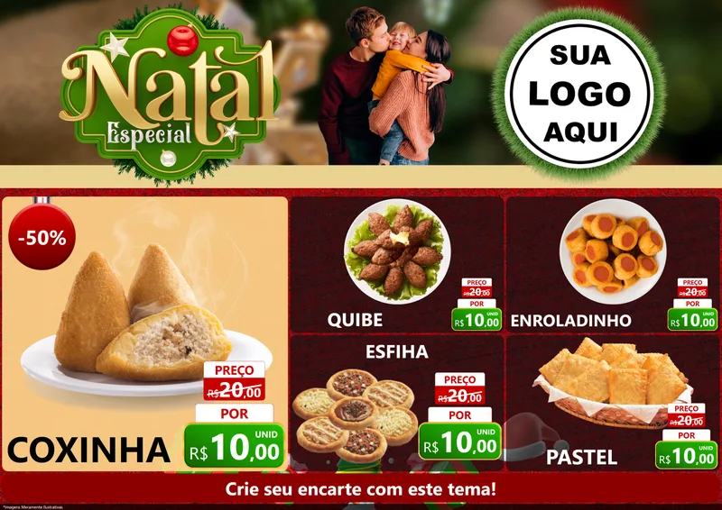 Modelo de Encarte para Encarte A4 Horizontal com o tema Natal Especial para Salgadaria