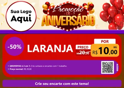 Modelo de Cartaz para Cartaz A4 Horizontal com o tema Promoção de Aniversário para Hortifrúti