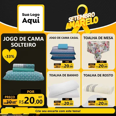 Modelo de Rede Social para Feed Facebook com o tema Setembro Amarelo para Cama, Mesa e Banho