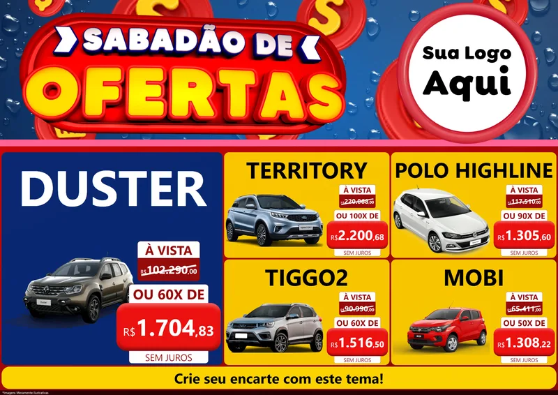 Modelo de Encarte para Encarte A4 Horizontal com o tema Sabadão de Ofertas para Concessionaria de Carros