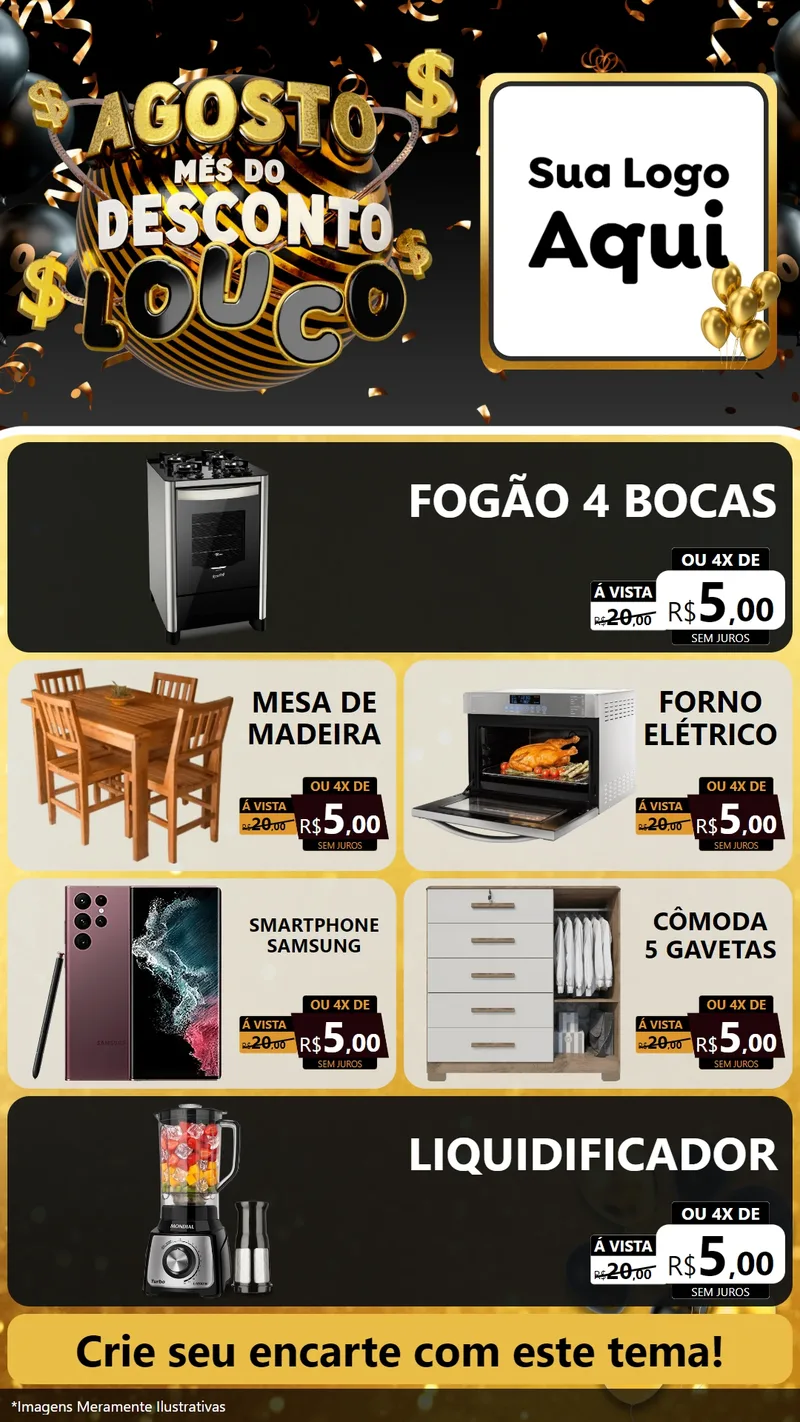 Modelo de TV para TV Vertical com o tema Agosto Mês do Desconto Louco para Móveis e Eletro