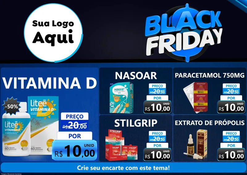 Modelo de Encarte para Encarte A4 Horizontal com o tema Black Friday para Farmácia