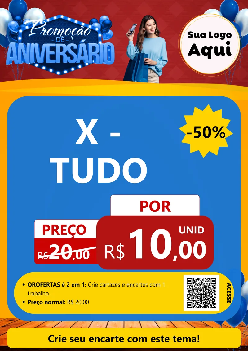 Modelo de Cartaz para Cartaz A4 Vertical com o tema Promoção de Aniversário para Hamburgueria
