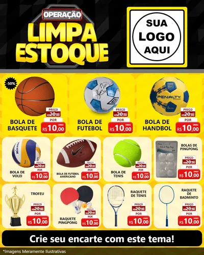 Modelo de Rede Social para Feed Instagram com o tema Operação Limpa Estoque para Artigos Esportivos