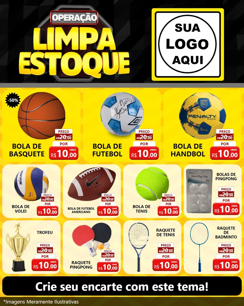 Modelo de Rede Social para Feed Instagram com o tema Operação Limpa Estoque para Artigos Esportivos