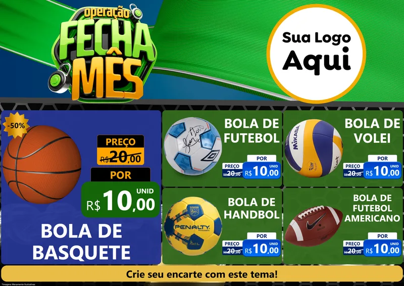 Modelo de Encarte para Encarte A4 Horizontal com o tema Operação Fecha Mês para Artigos Esportivos