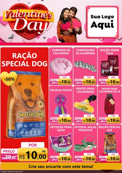 Modelo de Encarte para Encarte A4 Vertical com o tema Valentine's Day para Pet Shop