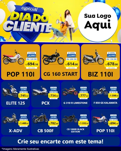 Modelo de Rede Social para Feed Instagram com o tema Especial Dia do Cliente para Concessionaria de Motos