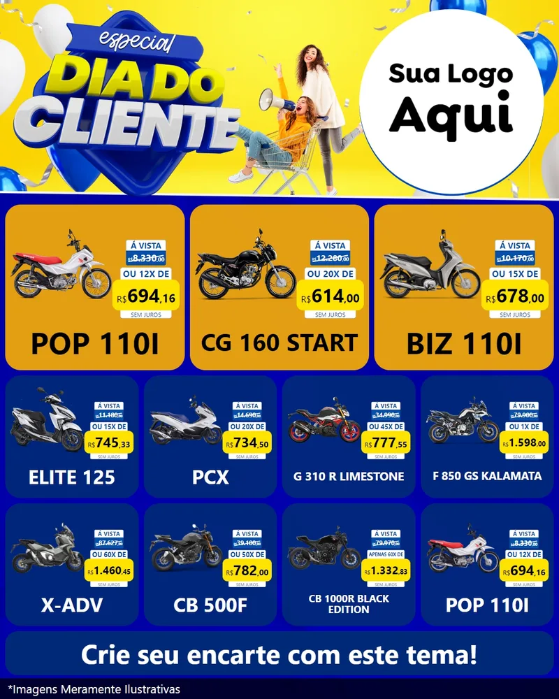Modelo de Rede Social para Feed Instagram com o tema Especial Dia do Cliente para Concessionaria de Motos