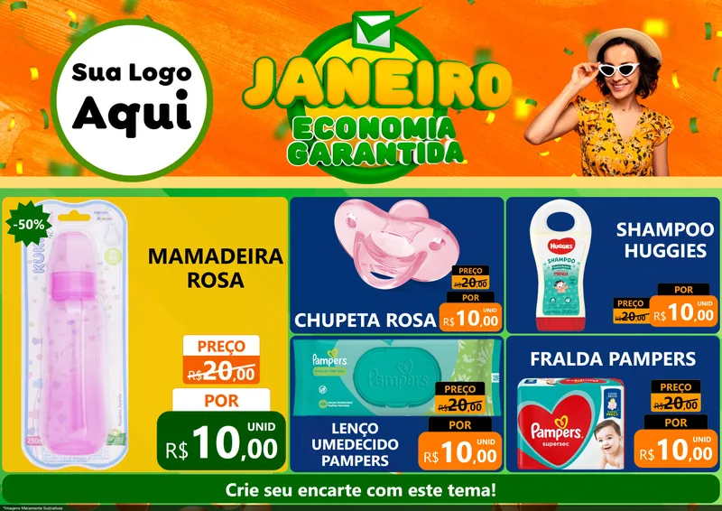 Modelo de Encarte para Encarte A4 Horizontal com o tema Janeiro - Economia Garantida para Bebês
