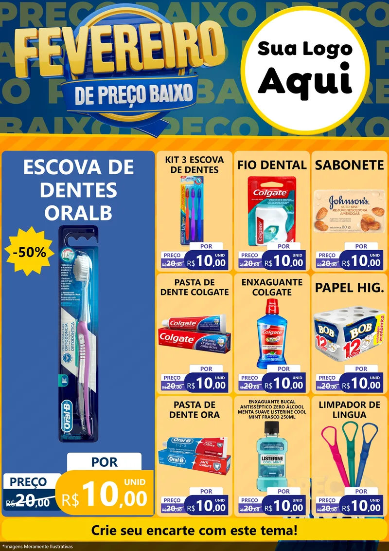 Modelo de Encarte para Encarte A4 Vertical com o tema Fevereiro de Preço Baixo para Higiene Pessoal