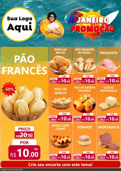 Modelo de Encarte para Encarte A4 Vertical com o tema Janeiro de Promoção para Padaria