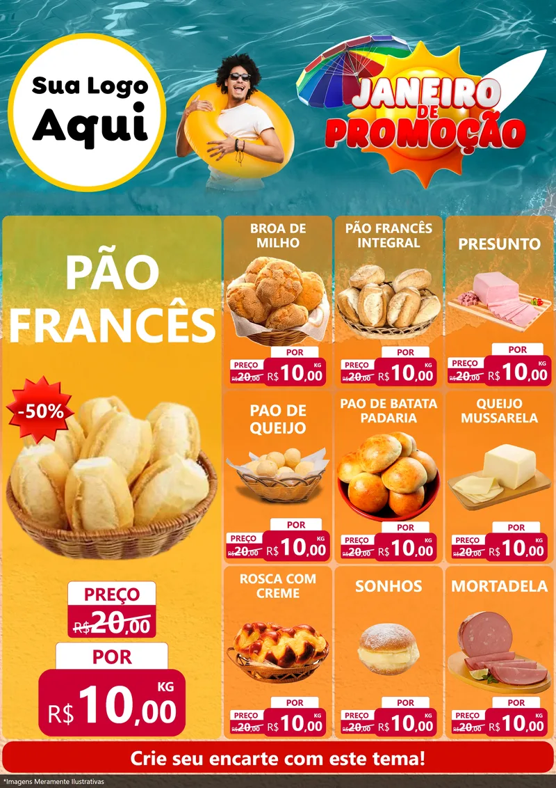 Modelo de Encarte para Encarte A4 Vertical com o tema Janeiro de Promoção para Padaria