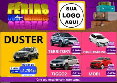 Modelo de Encarte para Encarte A4 Horizontal com o tema Férias com Grandes Ofertas para Concessionaria de Carros