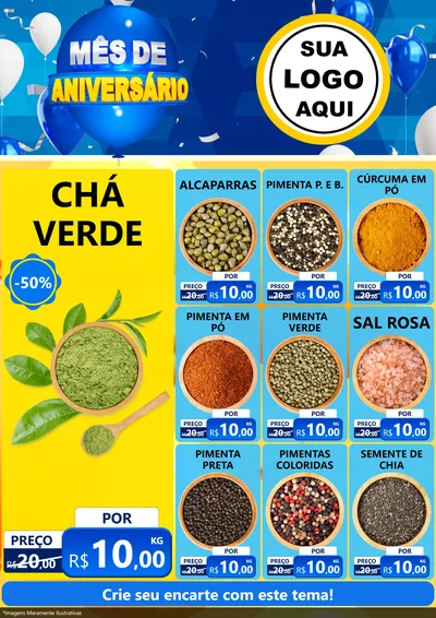 Modelo de Encarte para Encarte A4 Vertical com o tema Mês de Aniversário para Produtos Naturais